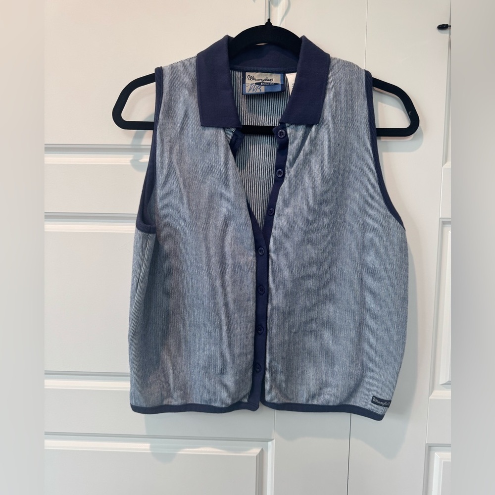 Vintage Wrangler Blues Western Knit Collared Button Vest Womens Size Medium